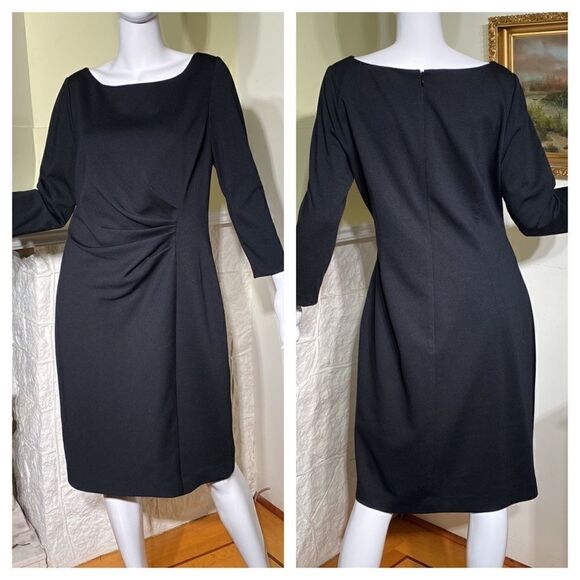 Tahari LBD Classic Fitted Rushed Waist 3/4 Length Sleeves Dress - Picture 1 of 12